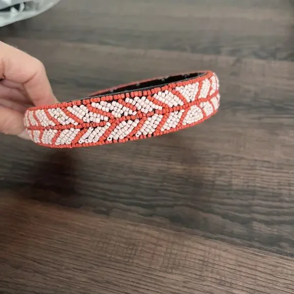 L. Erickson Evie Beaded Headband in Pink-Coral New 1"Wide - Picture 4 of 4